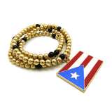 Polished Flag Pendant with 6mm 30" CCB Bead Necklace in Gold-Tone, Puerto Rico
