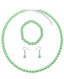 Women's 7mm Simulated Pearl Necklace with Stretch Bracelet and Ball Earrings