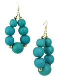 Women's Wooden Ball Bead Hoop Dangle Pierced Earrings, Color