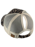 C.C Ponycap Messy High Bun Ponytail Adjustable Mesh Trucker Baseball Cap Hat, Leopard