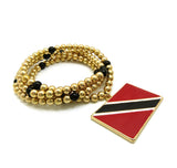 Polished Flag Pendant with 6mm 30" CCB Bead Necklace in Gold-Tone, Trinidad Tobago