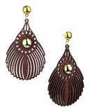 Women's Gold-Tone Round Stud Wood Dangle Pierced Earrings