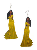 Women's Exquisite African Ebony Model Dangle Pierced Earrings, Gown