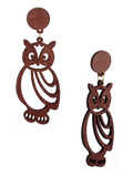 Women's Wooden Owl Cut Out Pierced Dangle Earrings