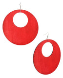 Women's Large Round Flat Wood Dangle Pierced Earrings