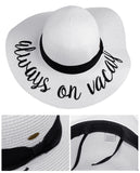 C.C Women's Paper Weaved Crushable Beach Embroidered Quote Floppy Brim Sun Hat, Always on Vacay