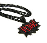 Stone Stud POW! Pendant with 5mm 24" Cuban Chain Necklace in Black, Red Stone