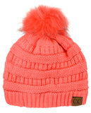 NYFASHION101 Soft Stretch Cable Knit Faux Fur Pom Pom Beanie Hat