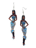 Women's Exquisite African Ebony Model Dangle Pierced Earrings, Batik Dress