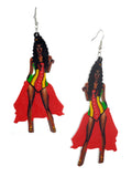 Women's Exquisite African Ebony Model Dangle Pierced Earrings, Corset Dress