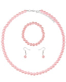 Women's 7mm Simulated Pearl Necklace with Stretch Bracelet and Ball Earrings