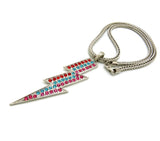 Colored Stone Lightning Bolt Pendant with 4mm 18" Franco Chain Necklace, Silver-Tone/Multi Stone