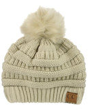 NYFASHION101 Soft Stretch Cable Knit Faux Fur Pom Pom Beanie Hat