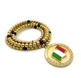 Stone Stud Waving Flag Medal Pendant with 6mm 30" CCB Bead Necklace in Gold-Tone, Italy