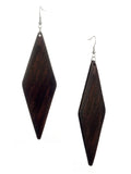 Women's Wooden Elongated Diamond Shape Dangle Pierced Earrings