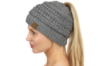 C.C Sparkly Sequin Cable Knit Messy High Bun Ponytail Beanie