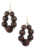 Women's Wooden Ball Bead Hoop Dangle Pierced Earrings
