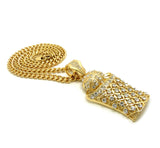 Stone Stud Hollow Basketball Net Pendant with 6mm Cuban Chain in Gold-Tone, 36"