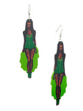 Women's Exquisite African Ebony Model Dangle Pierced Earrings, Floral Corset Dress