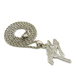 Stone Stud TS Rapper Pendant with 2mm 24" Rope Chain Necklace, Silver-Tone