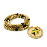 Stone Stud Waving Flag Medal Pendant with 6mm 30" CCB Bead Necklace in Gold-Tone