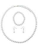 Women's 7mm Simulated Pearl Necklace with Stretch Bracelet and Ball Earrings