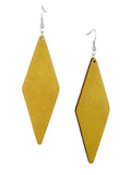 Women's Wooden Elongated Diamond Shape Dangle Pierced Earrings