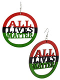 Women's Rasta Slogan All Lives Matter Wood Encircled Dangle Pierced Earrings