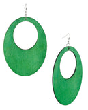 Women's Large Oval Flat Wood Dangle Pierced Earrings