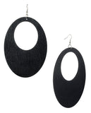 Women's Large Oval Flat Wood Dangle Pierced Earrings