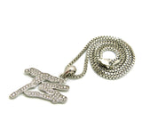 Stone Stud TS Rapper Pendant with 2mm 24" Box Chain Necklace, Silver-Tone