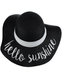 C.C Women's Paper Weaved Crushable Beach Embroidered Quote Floppy Brim Sun Hat, Hello Sunshine