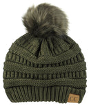 NYFASHION101 Soft Stretch Cable Knit Faux Fur Pom Pom Beanie Hat