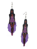 Women's Exquisite African Ebony Model Dangle Pierced Earrings, Floral Corset Dress
