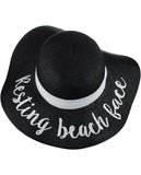 C.C Women's Paper Weaved Crushable Beach Embroidered Quote Floppy Brim Sun Hat, Resting Beach Face