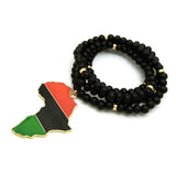 Pan Africa Continent Pendant with  8mm 36" Black Wooden Bead and Metal Disc Necklace, Gold-Tone