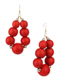Women's Wooden Ball Bead Hoop Dangle Pierced Earrings, Color