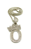 Stone Stud Tilted Crown Number Pendant with 2mm 24" Box Chain Necklace, 0, Silver-Tone