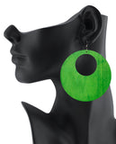 Women's Large Round Flat Wood Dangle Pierced Earrings