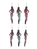 Women's Exquisite African Ebony Model Dangle Pierced Earrings Set, Batik Dress