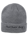 D&Y Double Layered Cuffed Beanie With Bad Hair Day Embroidery