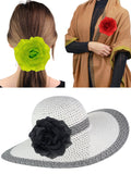 Women's Multifunction Rose Flower Sheer Petal Brooch Pin Hair Tie Clip Set of 2, Black/White