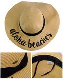 C.C Women's Paper Weaved Beach Time Embroidered Quote Floppy Brim Sun Hat