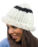 Two Tone Single Strip Handmade Big Loop Helsinski Hat Beanie