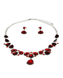 Hanging Teardrop Red Stone Necklace and Dangling Earrings Set in Silver-Tone