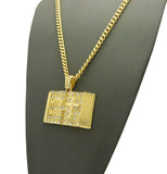 Stone Stud Opened Holy Bible Pendant Cuban Chain Necklace, Gold-Tone