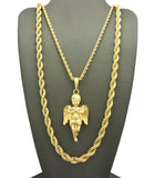 Pendant with 3mm 24" Rope Chain and 6mm 30" Rope Chain Necklace in Gold-Tone