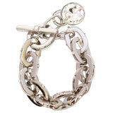 Women's Clear Round Stone Toggle Link Chain Stretch Bracelet