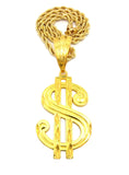 Large Gold-Tone Dollar Sign $ Pendant with 8mm 30" Rope Chain Necklace in Gold-Tone