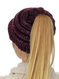 D&Y Versatile Ponyflo Messy High Bun Ponytail Metallic Thread Visor Beanie Cap